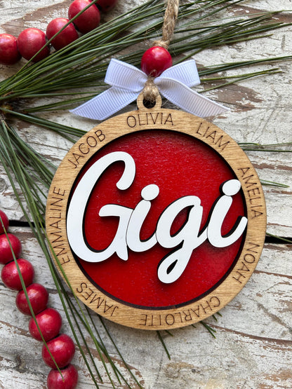 Personalized Gigi Grandkids Names Christmas Tree Ornament | Family Name Ornament  | Grandma Family Custom Name | Gift For Gi Gi