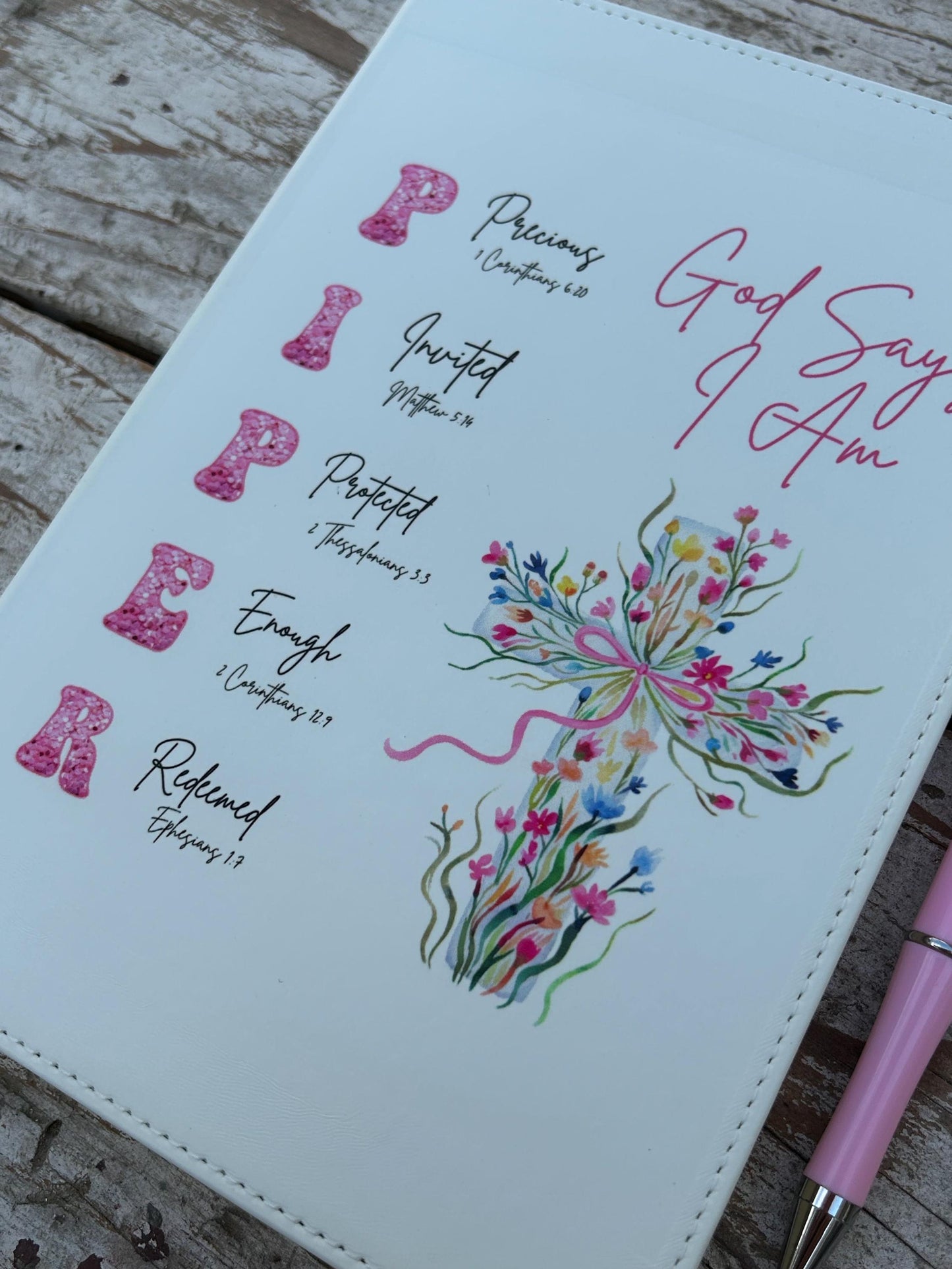 Personalized God Says I Am Bible Verse Name Journal | Christian Religious Notebook for Girl | First Communion Baptism Easter Pastor Gift