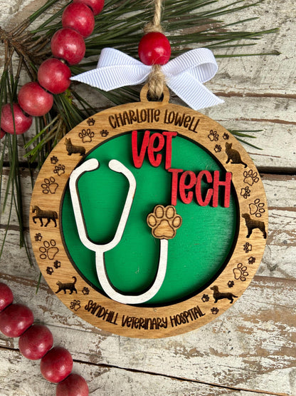 Personalized Vet Tech Christmas Tree Ornament | Veterinarian Technician | Holiday Present For Animal Care | Appreciation Gift Dog Cat Horse