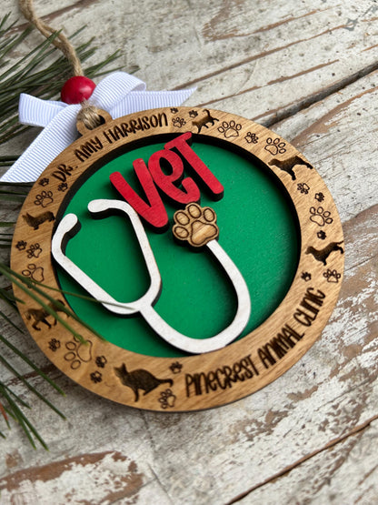 Personalized Veterinarian Christmas Tree Ornament | Holiday Present For Animal Care | Appreciation Gift Dog Cat Horse | Vet Graduation Gift