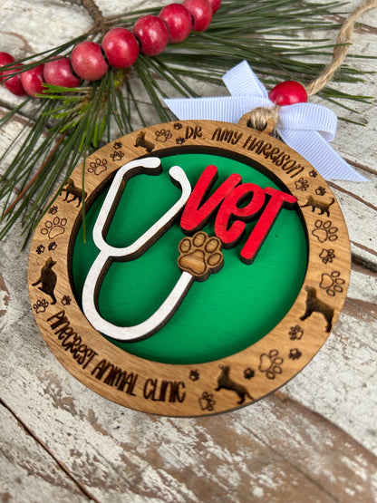 Personalized Veterinarian Christmas Tree Ornament | Holiday Present For Animal Care | Appreciation Gift Dog Cat Horse | Vet Graduation Gift