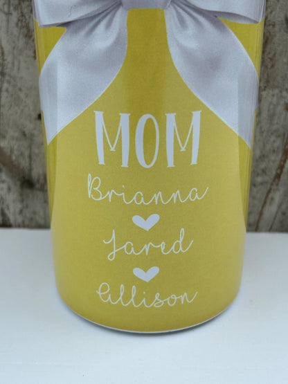 Personalized Mom Yellow Daisy Tumbler with Kids Names | Coquette Bow | New Mommy Mama Stainless Steel 20 oz Flower Cup | Mothers Day Gift
