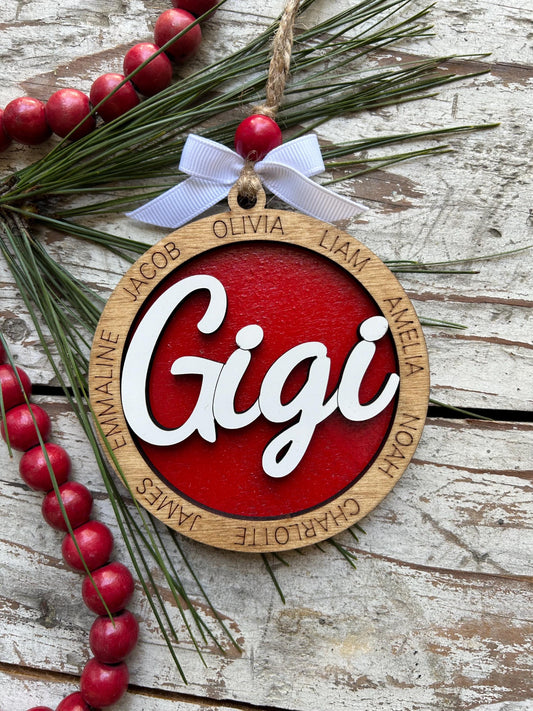 Personalized Gigi Grandkids Names Christmas Tree Ornament | Family Name Ornament  | Grandma Family Custom Name | Gift For Gi Gi