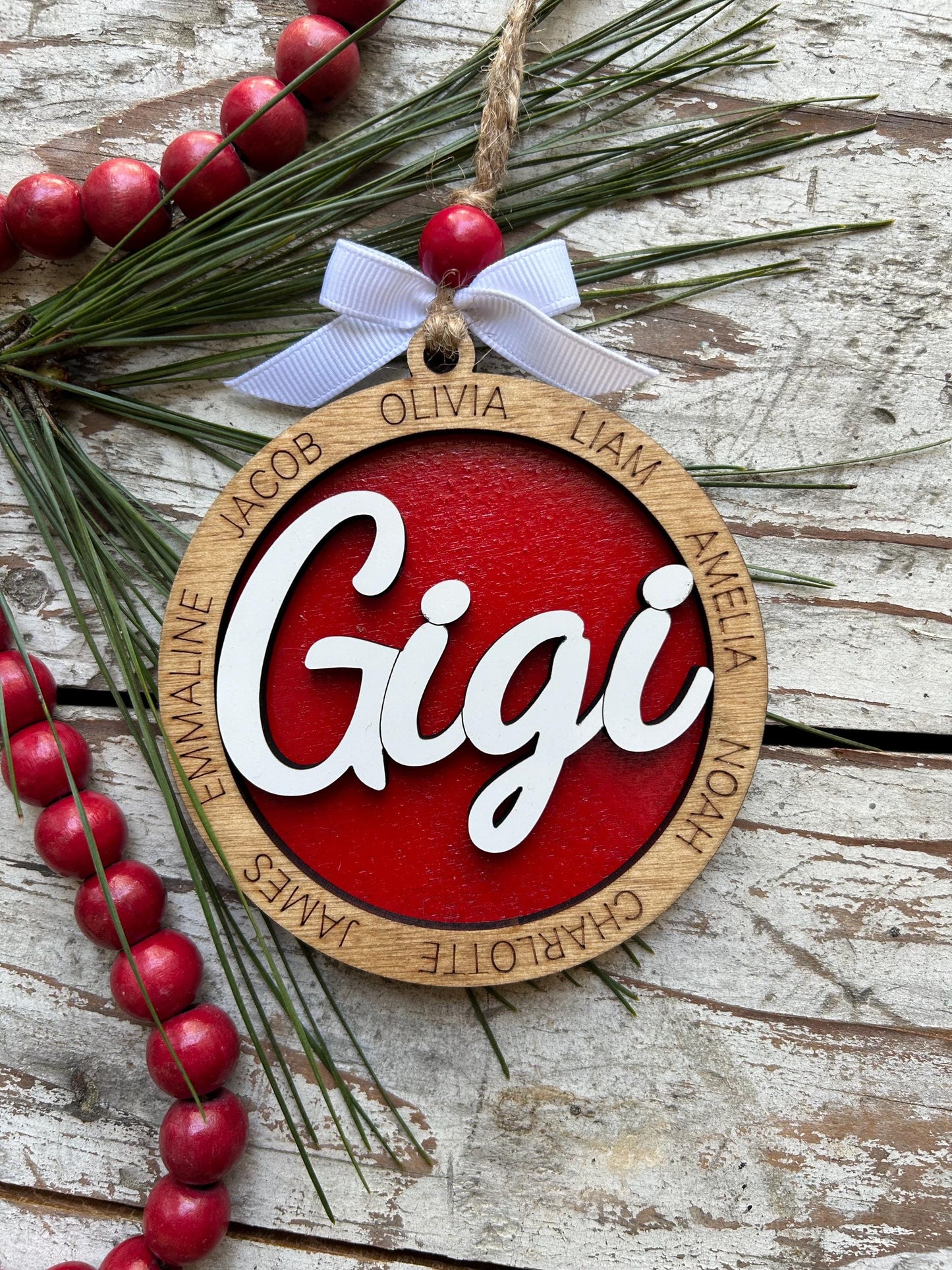 Personalized Gigi Grandkids Names Christmas Tree Ornament | Family Name Ornament  | Grandma Family Custom Name | Gift For Gi Gi