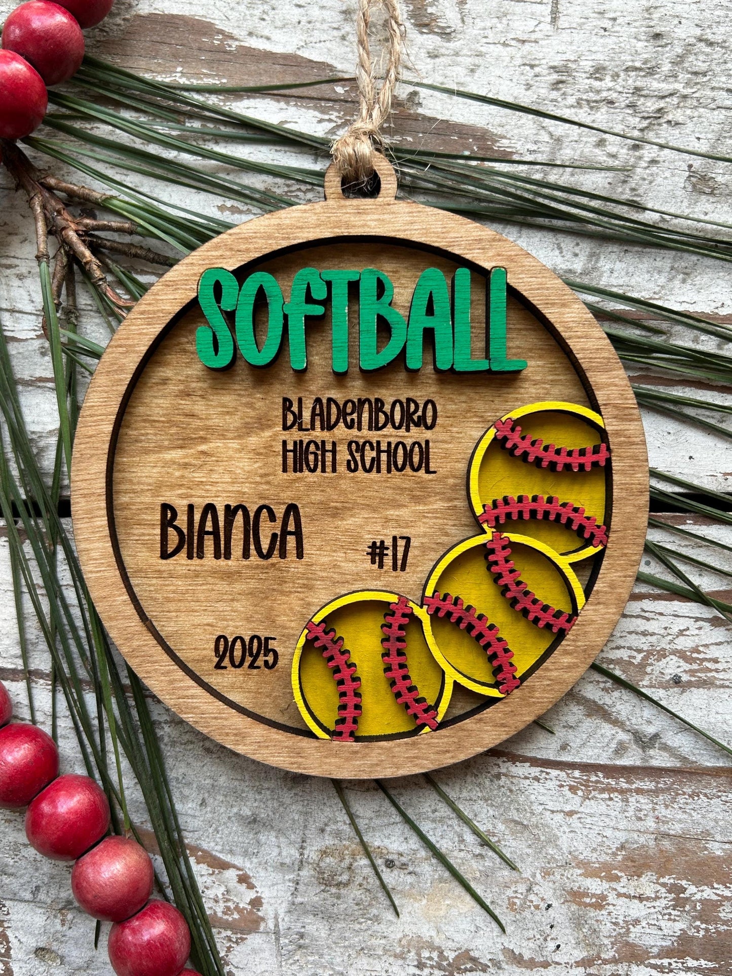 Personalized Softball Player Christmas Tree Ornament | Gift for High School Softball Team | Custom Softball Coach | Senior Softball Gift