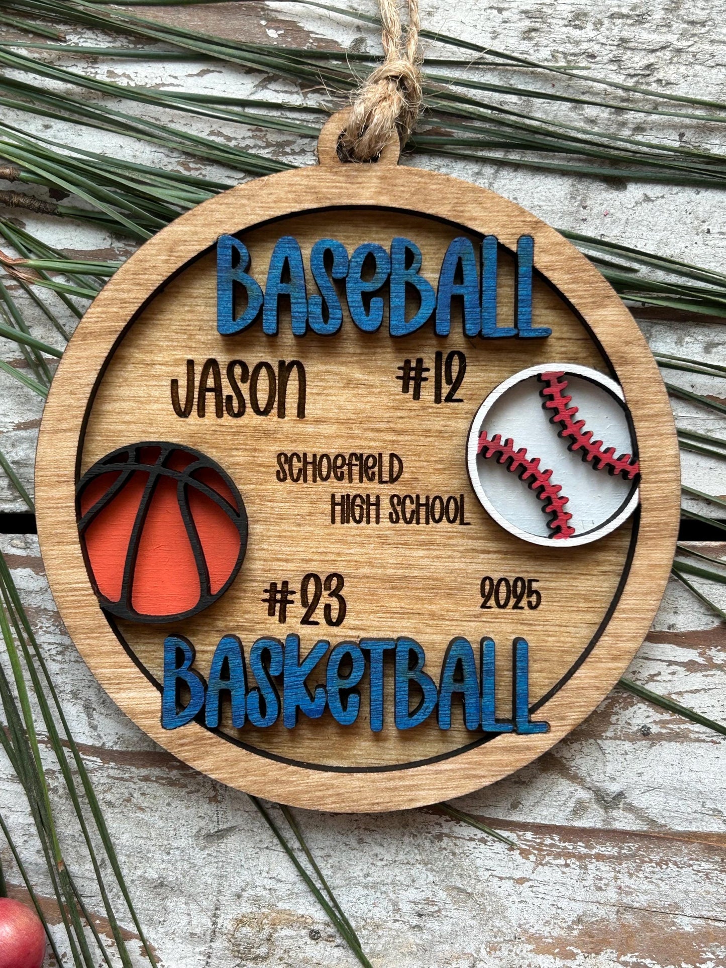 Personalized Multi Sport Baseball Basketball Player Christmas Tree Ornament | Gift for High School Team | Custom Baseball Coach | Senior