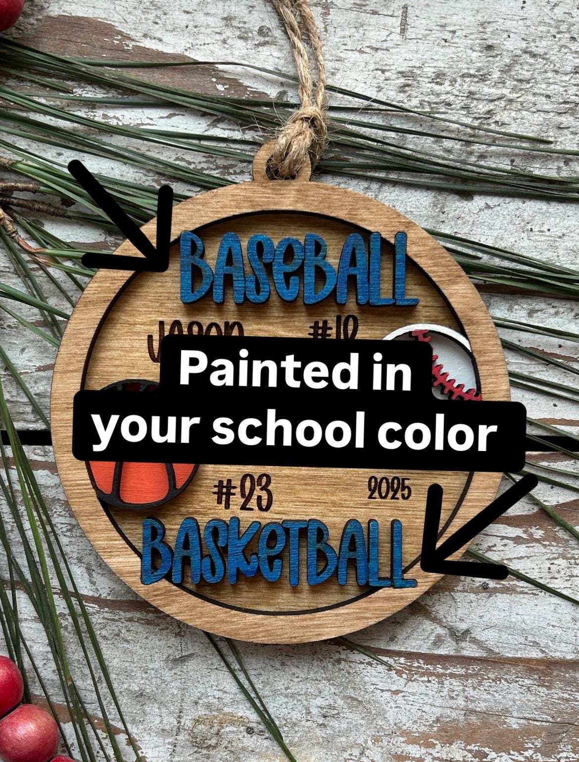 Personalized Multi Sport Baseball Basketball Player Christmas Tree Ornament | Gift for High School Team | Custom Baseball Coach | Senior
