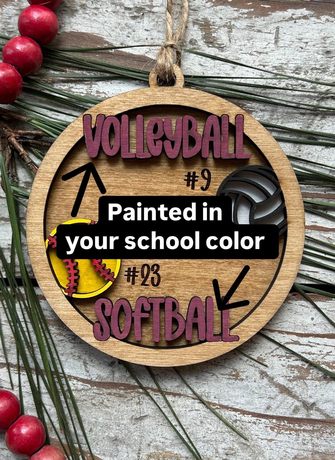 Personalized Multi Sport Volleyball Softball Player Christmas Tree Ornament | Gift for High School Team | Custom Coach | Senior