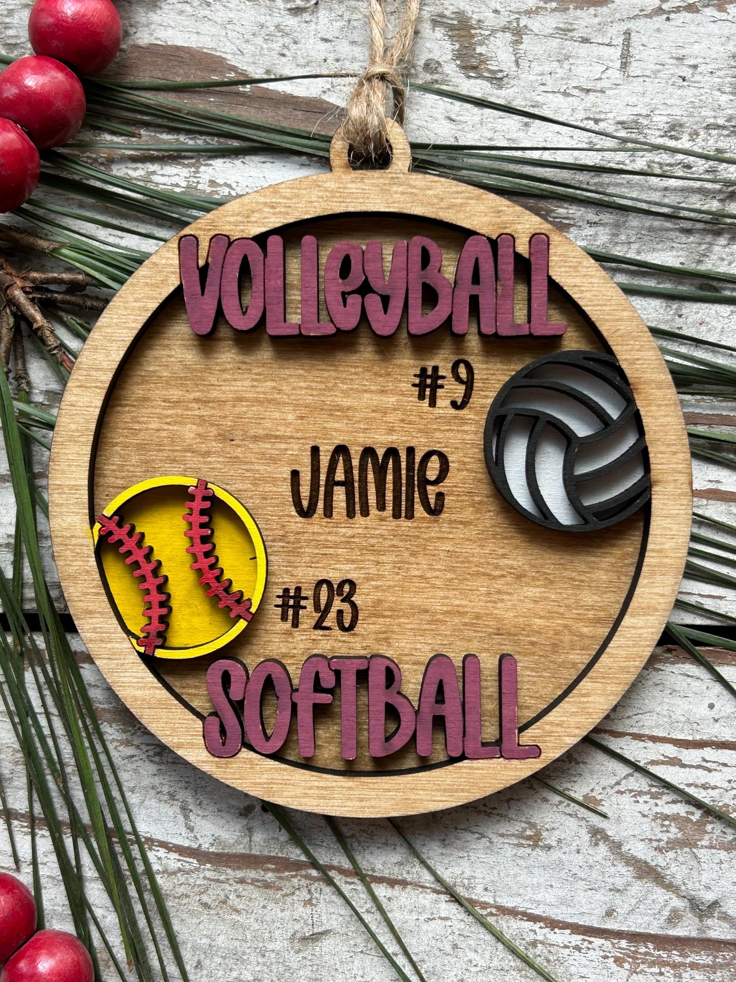 Personalized Multi Sport Volleyball Softball Player Christmas Tree Ornament | Gift for High School Team | Custom Coach | Senior