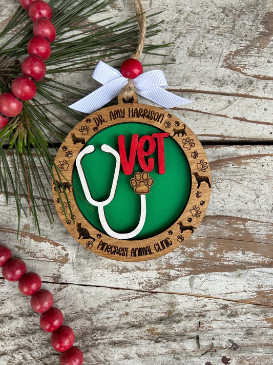 Personalized Veterinarian Christmas Tree Ornament | Holiday Present For Animal Care | Appreciation Gift Dog Cat Horse | Vet Graduation Gift