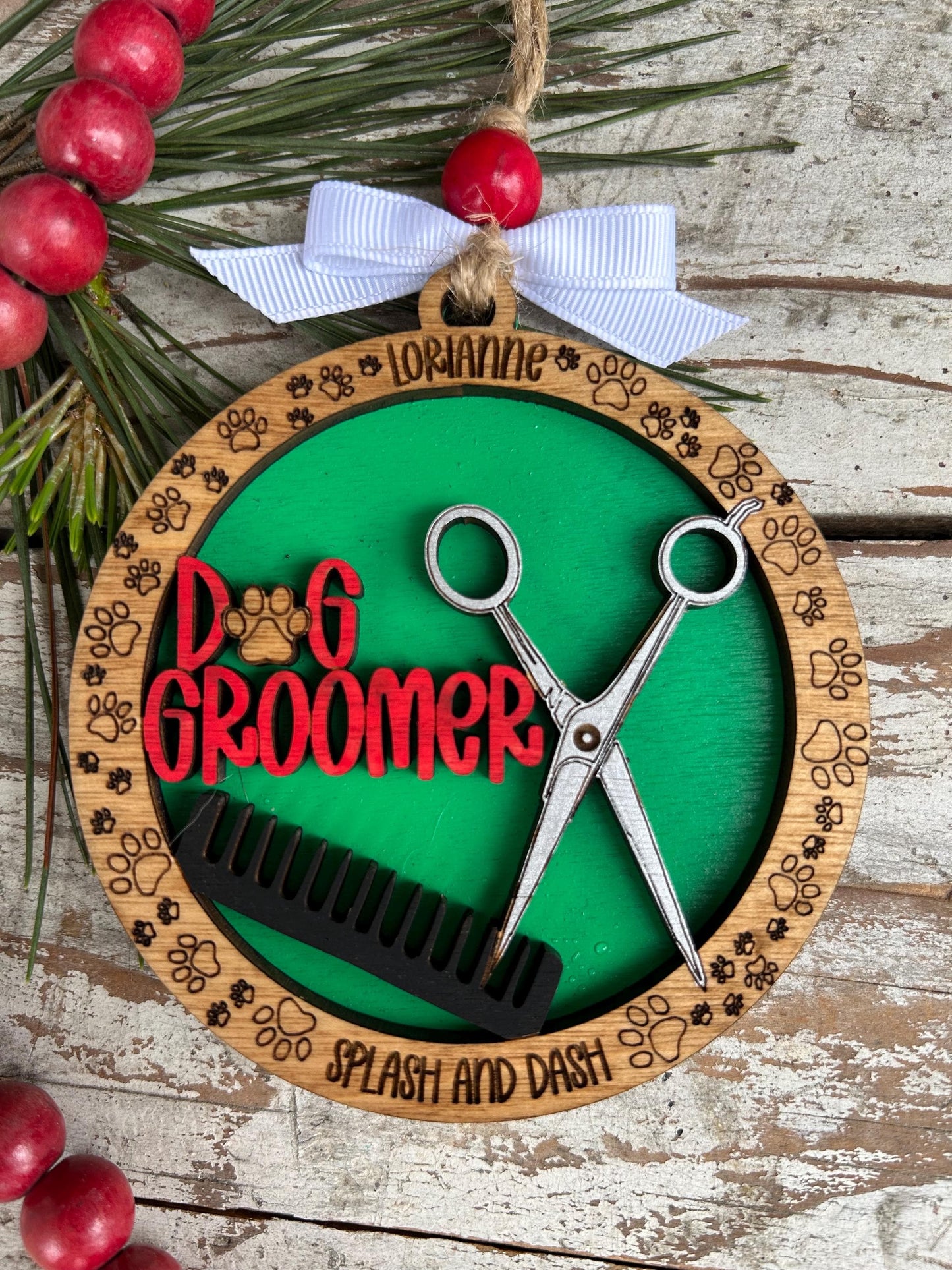Personalized Dog Groomer Christmas Tree Ornament | Pet Groomer Gift | Holiday Present For Animal Care | Appreciation Gift Puppy Groomer