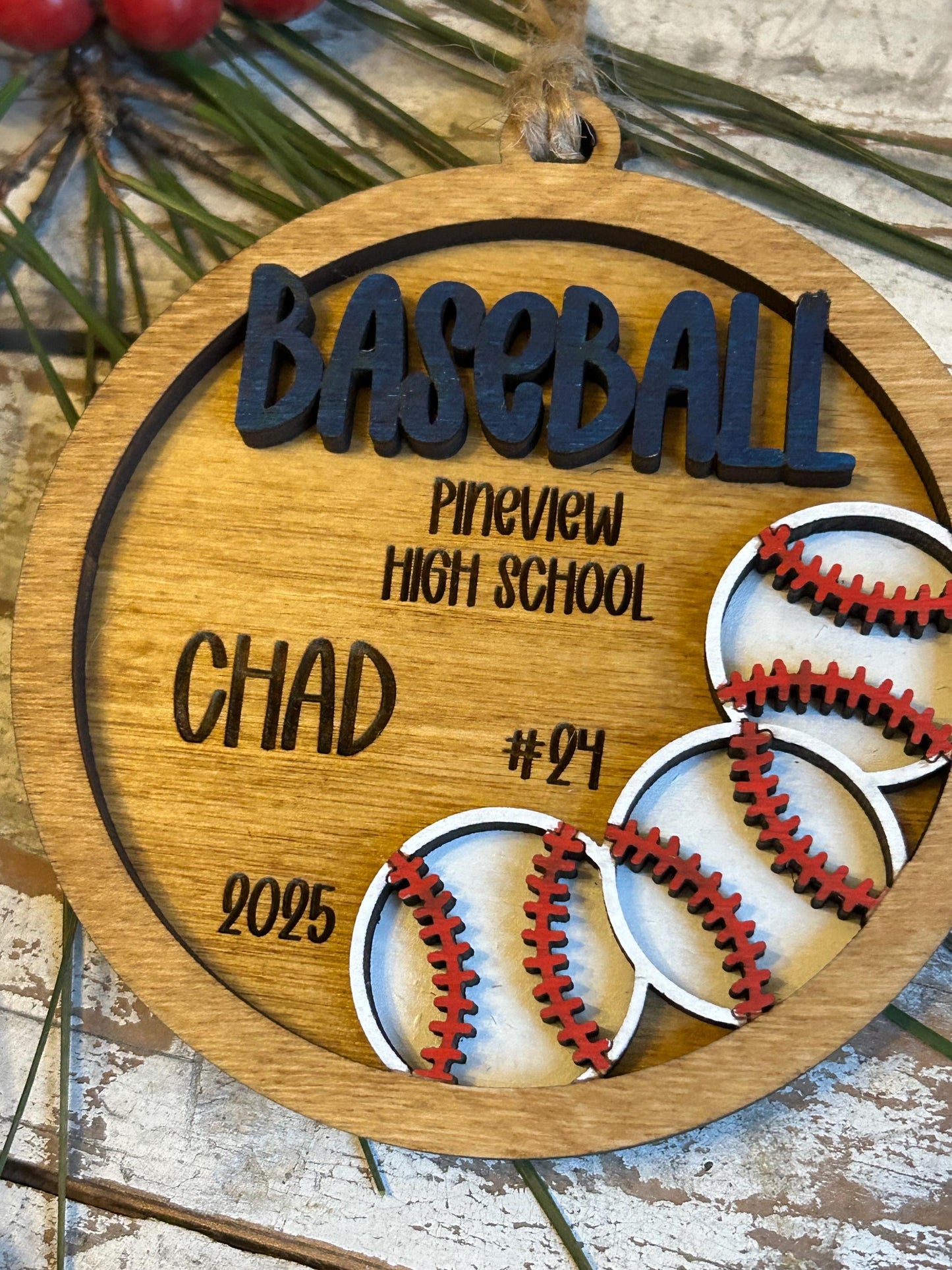 Personalized Baseball Player Christmas Tree Ornament | Gift for High School Baseball Team | Custom Baseball Coach | Senior Baseball Gift