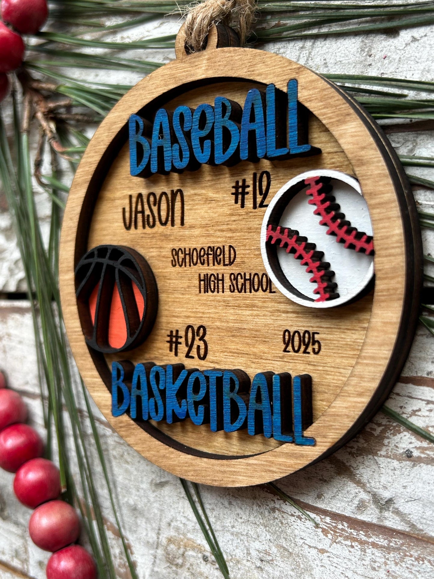 Personalized Multi Sport Baseball Basketball Player Christmas Tree Ornament | Gift for High School Team | Custom Baseball Coach | Senior