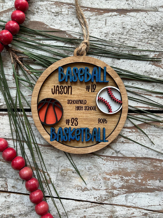 Personalized Multi Sport Baseball Basketball Player Christmas Tree Ornament | Gift for High School Team | Custom Baseball Coach | Senior