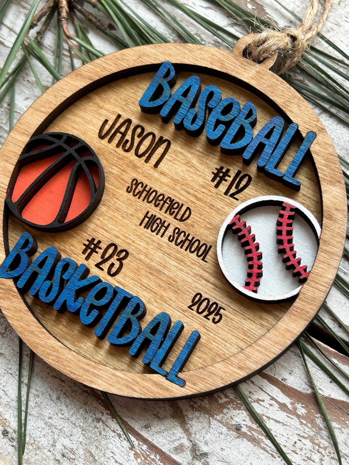 Personalized Multi Sport Baseball Basketball Player Christmas Tree Ornament | Gift for High School Team | Custom Baseball Coach | Senior