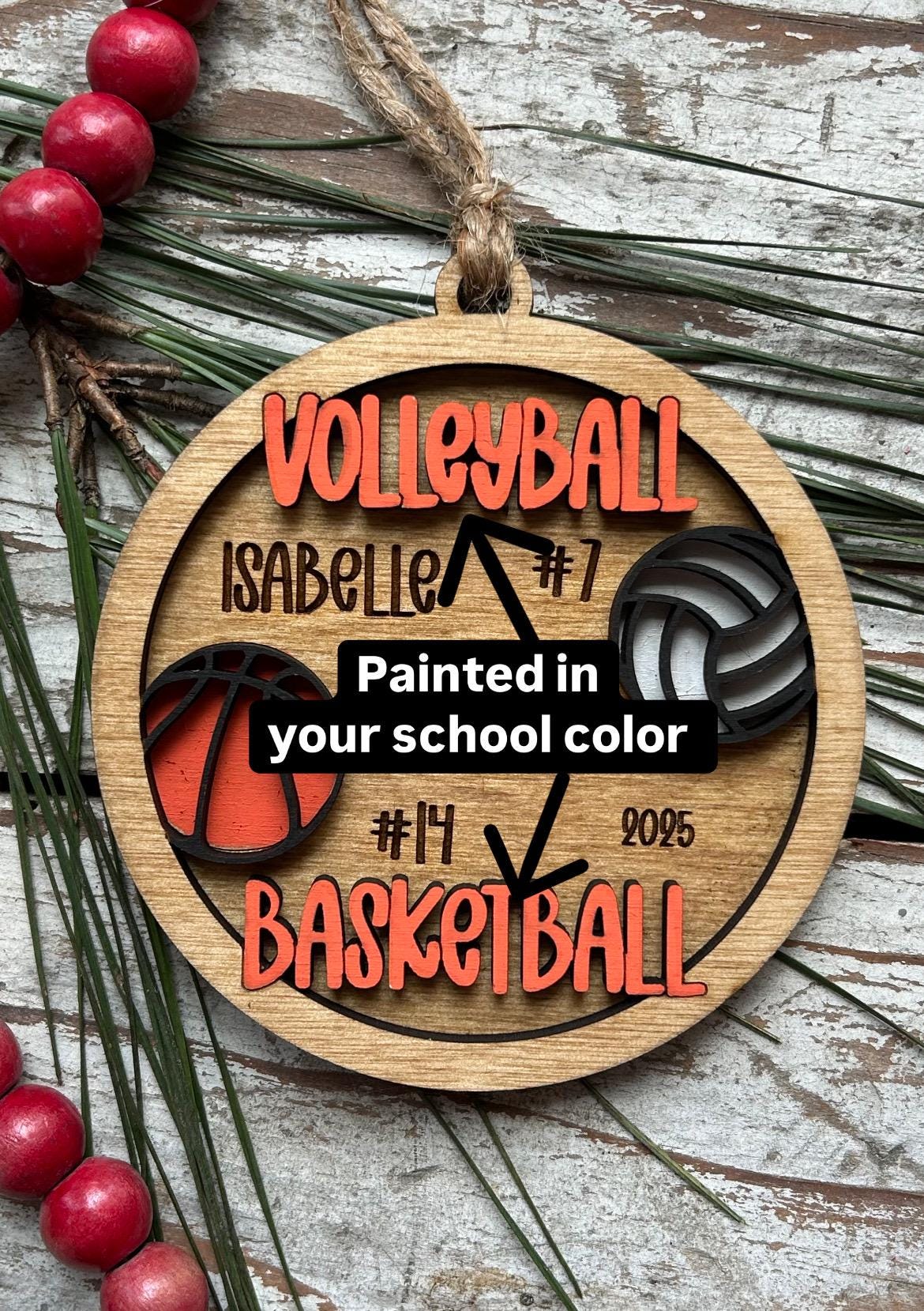 Personalized Multi Sport Volleyball Basketball Player Christmas Tree Ornament | Gift for High School Team | Custom Coach | Senior 2 Sports