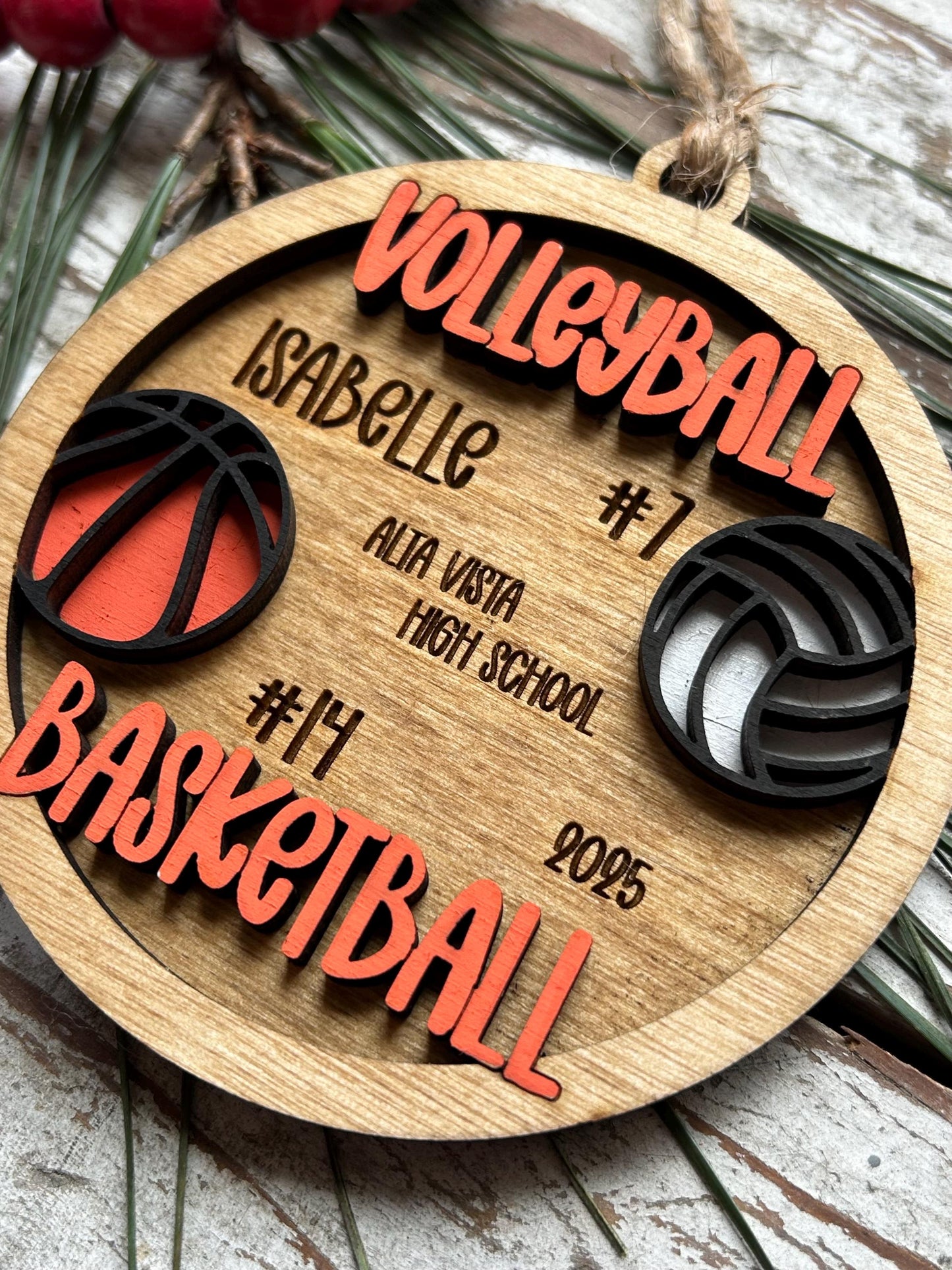 Personalized Multi Sport Volleyball Basketball Player Christmas Tree Ornament | Gift for High School Team | Custom Coach | Senior 2 Sports