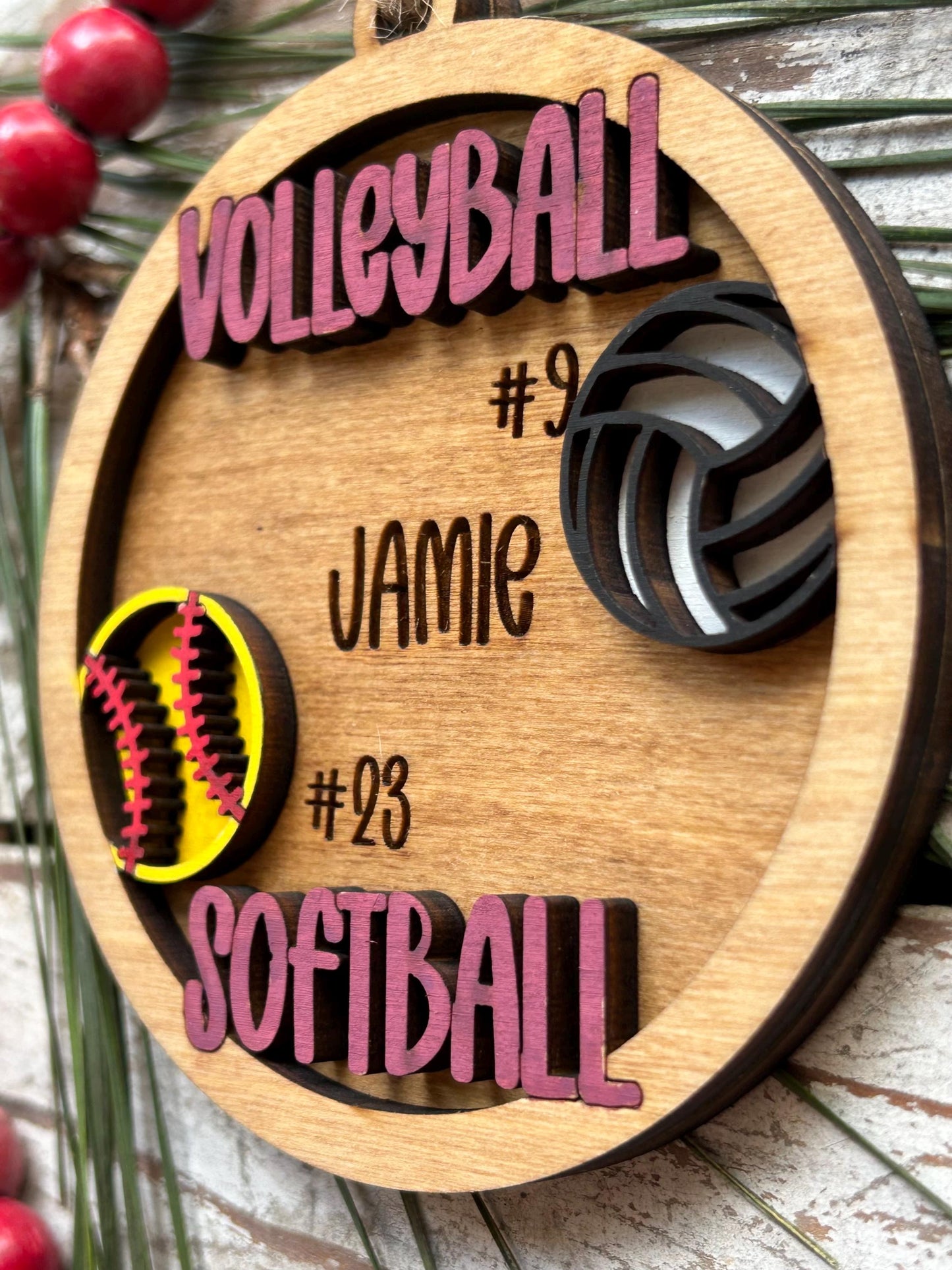 Personalized Multi Sport Volleyball Softball Player Christmas Tree Ornament | Gift for High School Team | Custom Coach | Senior