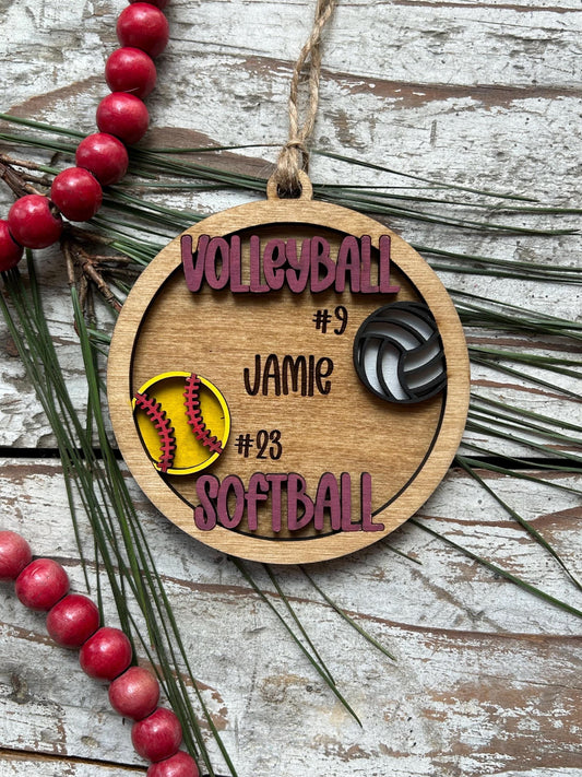 Personalized Multi Sport Volleyball Softball Player Christmas Tree Ornament | Gift for High School Team | Custom Coach | Senior