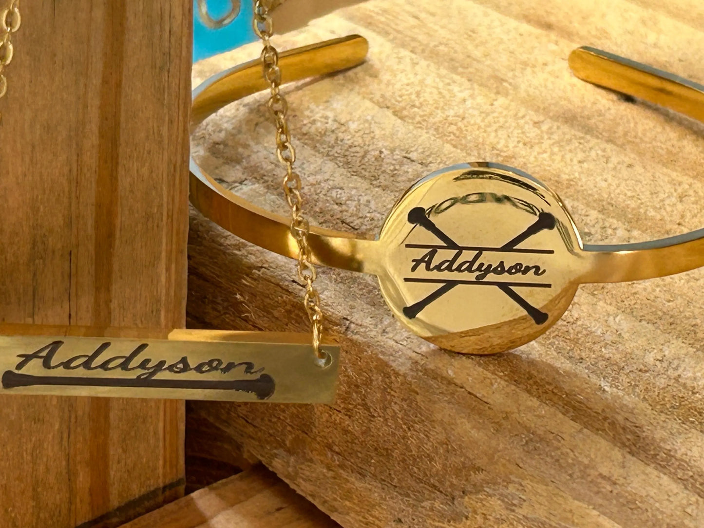 Personalized Baton Twirler Name Bar Necklace and Bracelet | Custom Majorette Gold Silver Jewelry Set | Feature Twirler College High School