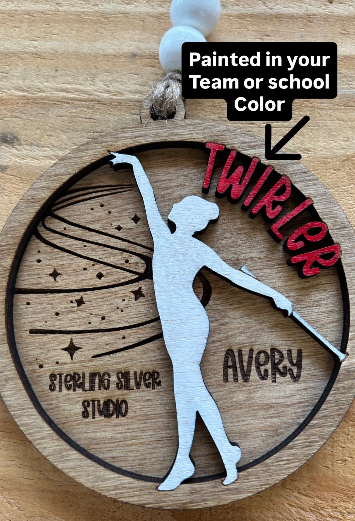 Personalized Baton Twirler Christmas Tree Ornament | Custom College High School Feature Twirler Girl Boy Majorette Team