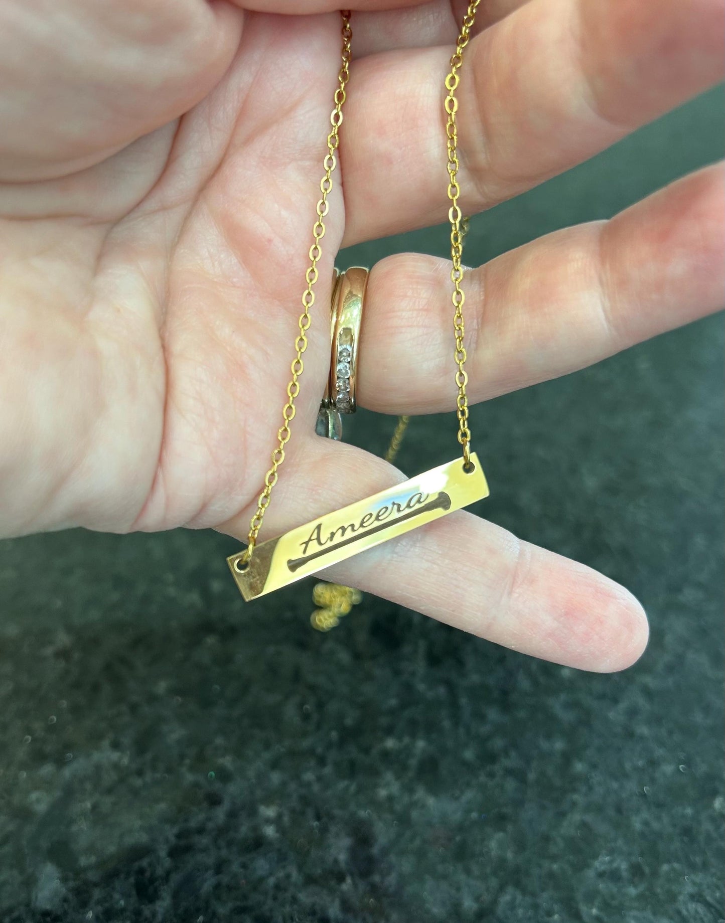 Personalized Baton Twirler Name Bar Necklace and Bracelet | Custom Majorette Gold Silver Jewelry Set | Feature Twirler College High School