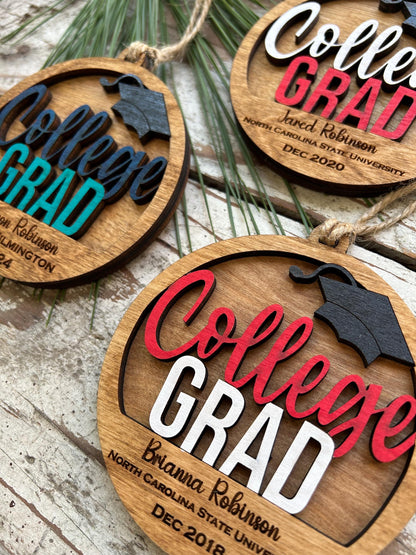 Personalized College Grad Christmas Tree Ornament | Gift for College Graduate | Graduation Ornament | Class of 2026 | Bachelors Masters