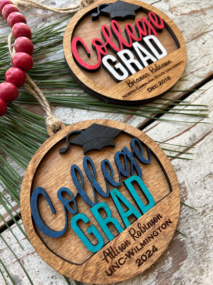 Personalized College Grad Christmas Tree Ornament | Gift for College Graduate | Graduation Ornament | Class of 2026 | Bachelors Masters