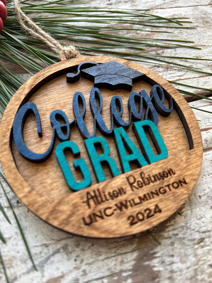 Personalized College Grad Christmas Tree Ornament | Gift for College Graduate | Graduation Ornament | Class of 2026 | Bachelors Masters