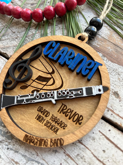 Personalized Clarinet Marching Band Christmas Tree Ornament | Music Instrument Ornament | Woodwinds Custom  Band | Gift for Band Director