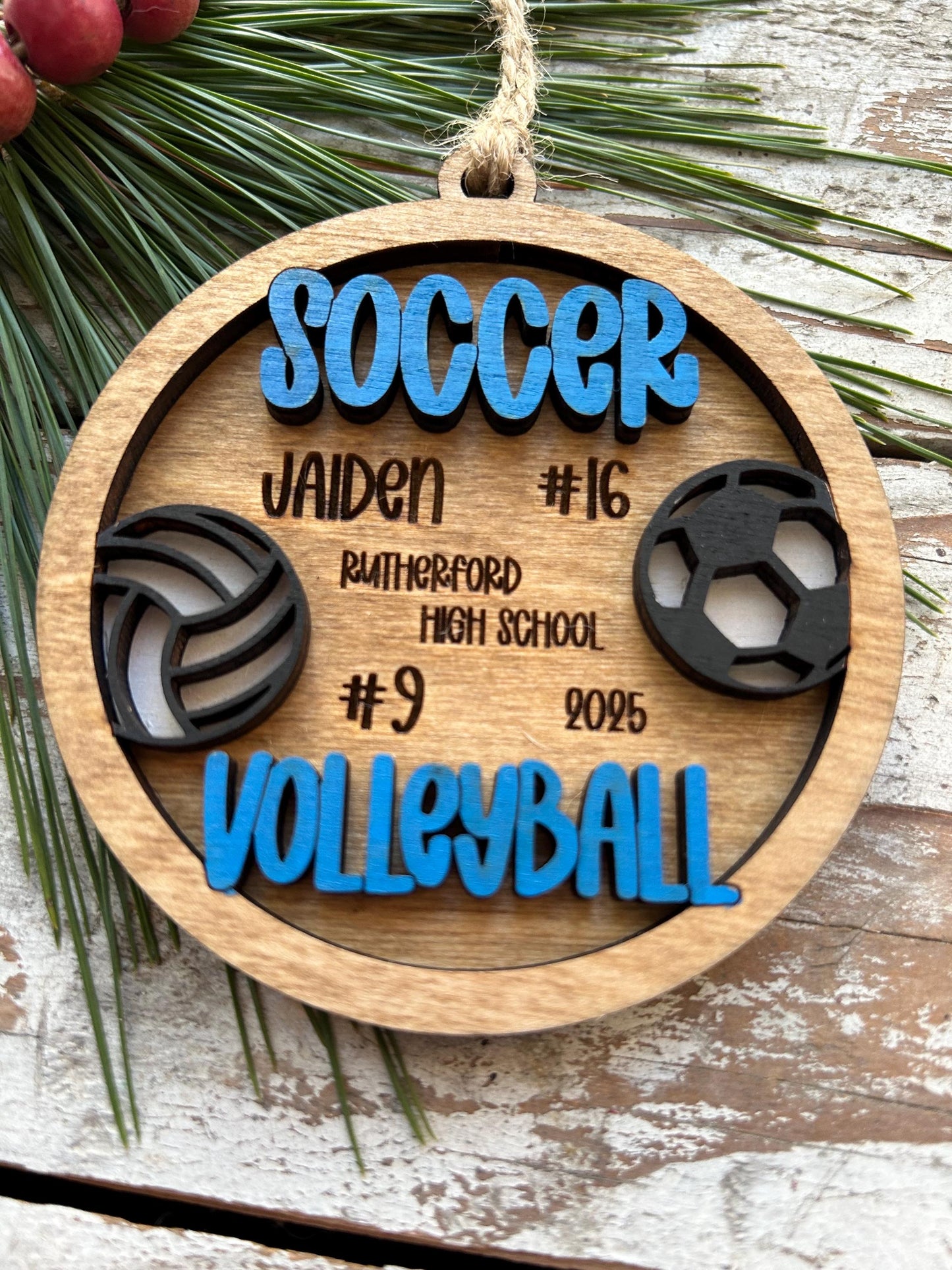 Personalized Multi Sport Volleyball Soccer Player Christmas Tree Ornament | Gift for High School Team | Custom Coach | Senior