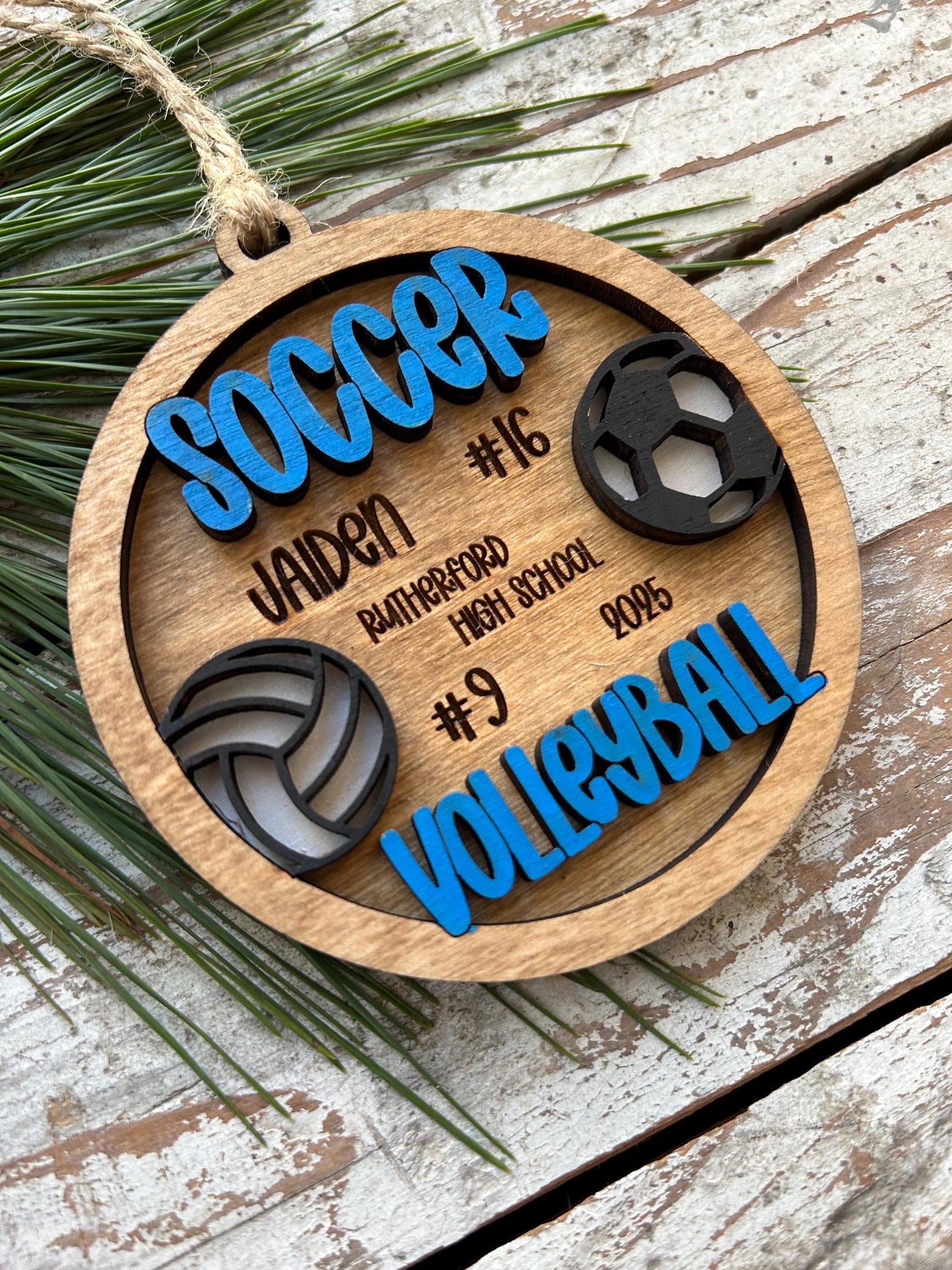 Personalized Multi Sport Volleyball Soccer Player Christmas Tree Ornament | Gift for High School Team | Custom Coach | Senior