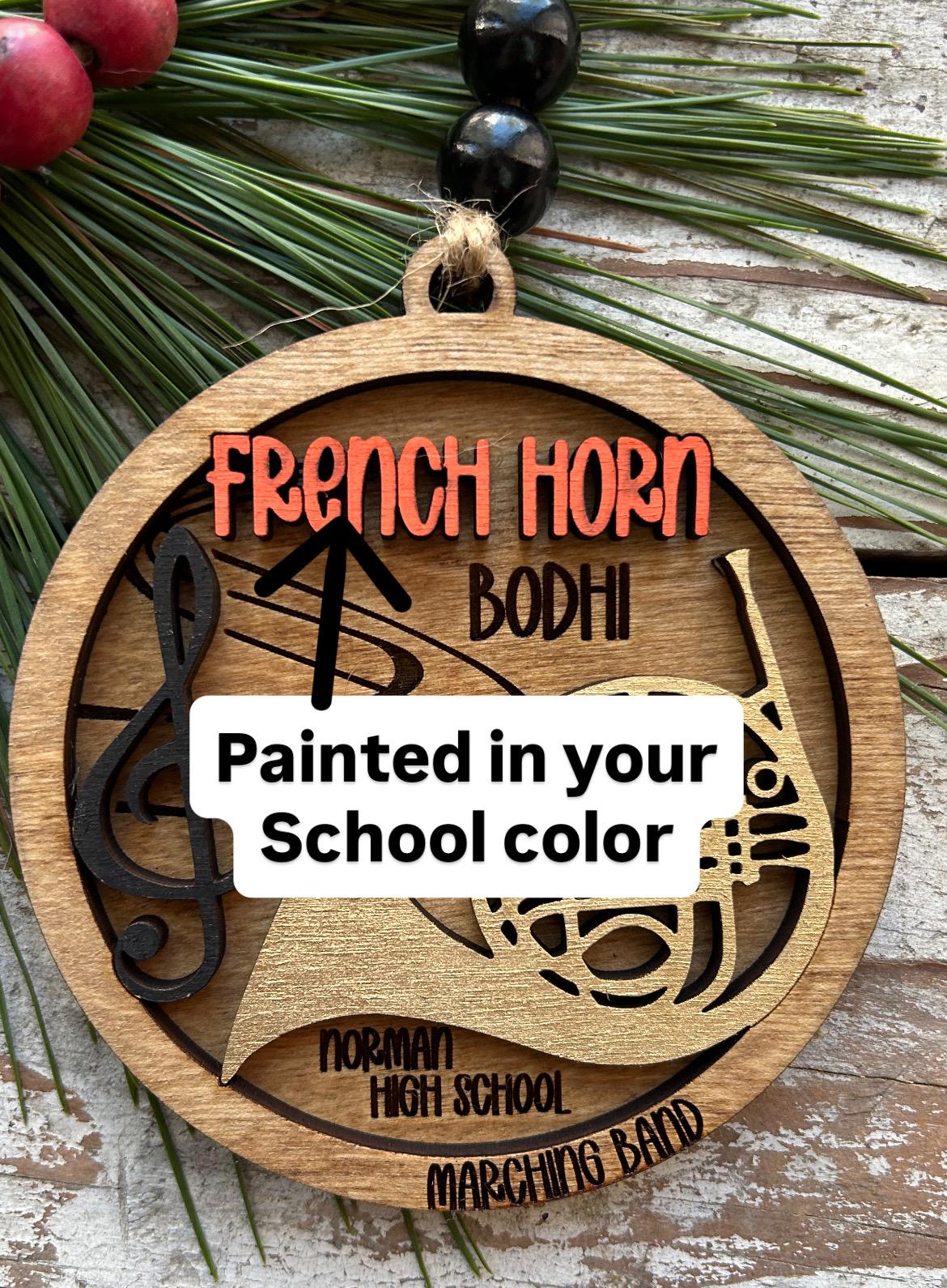 Personalized French Horn Concert Band Christmas Tree Ornament | Brass Music Instrument Ornament | Custom Band Gift | Gift for Band Director