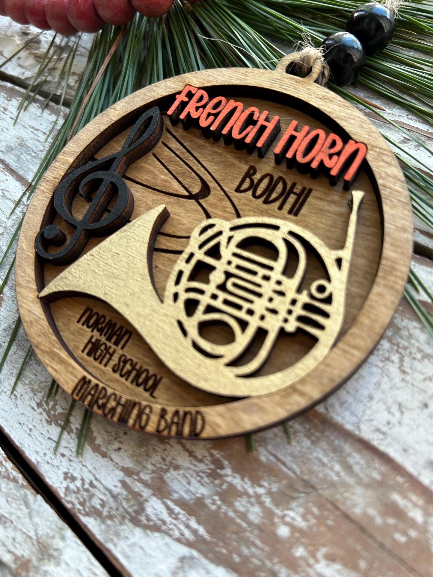 Personalized French Horn Concert Band Christmas Tree Ornament | Brass Music Instrument Ornament | Custom Band Gift | Gift for Band Director