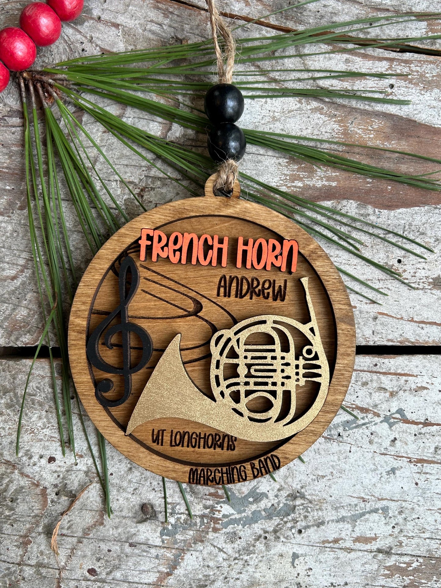 Personalized French Horn Concert Band Christmas Tree Ornament | Brass Music Instrument Ornament | Custom Band Gift | Gift for Band Director