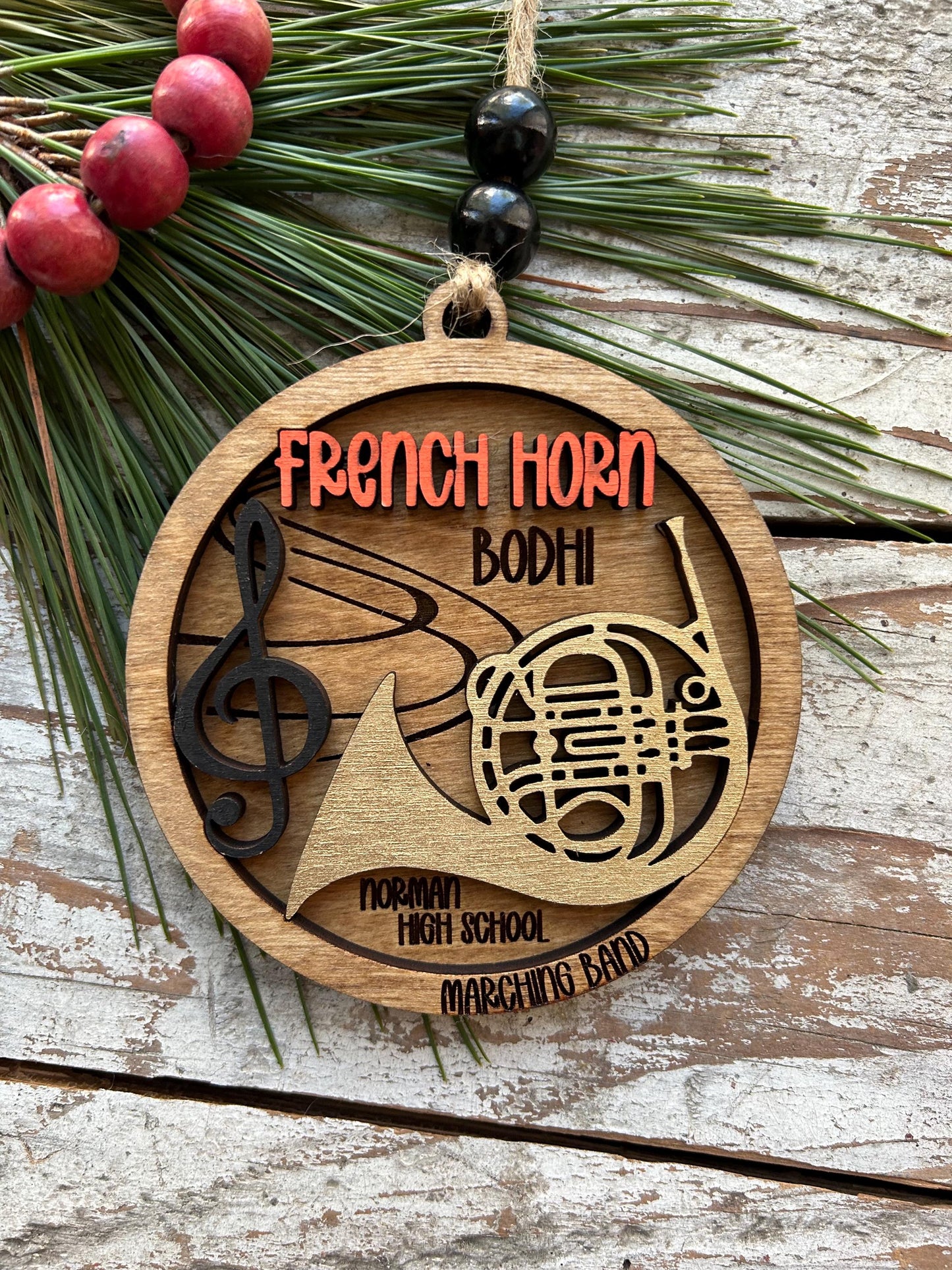 Personalized French Horn Concert Band Christmas Tree Ornament | Brass Music Instrument Ornament | Custom Band Gift | Gift for Band Director