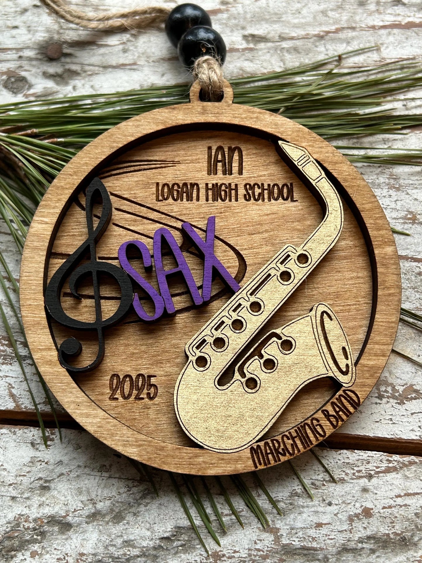 Personalized Saxophone Marching Band Christmas Tree Ornament | Brass Music Instrument Ornament | Custom Sax Gift | Gift for Band Director