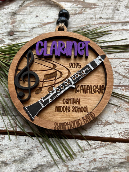 Personalized Clarinet Marching Band Christmas Tree Ornament | Music Instrument Ornament | Woodwinds Custom  Band | Gift for Band Director