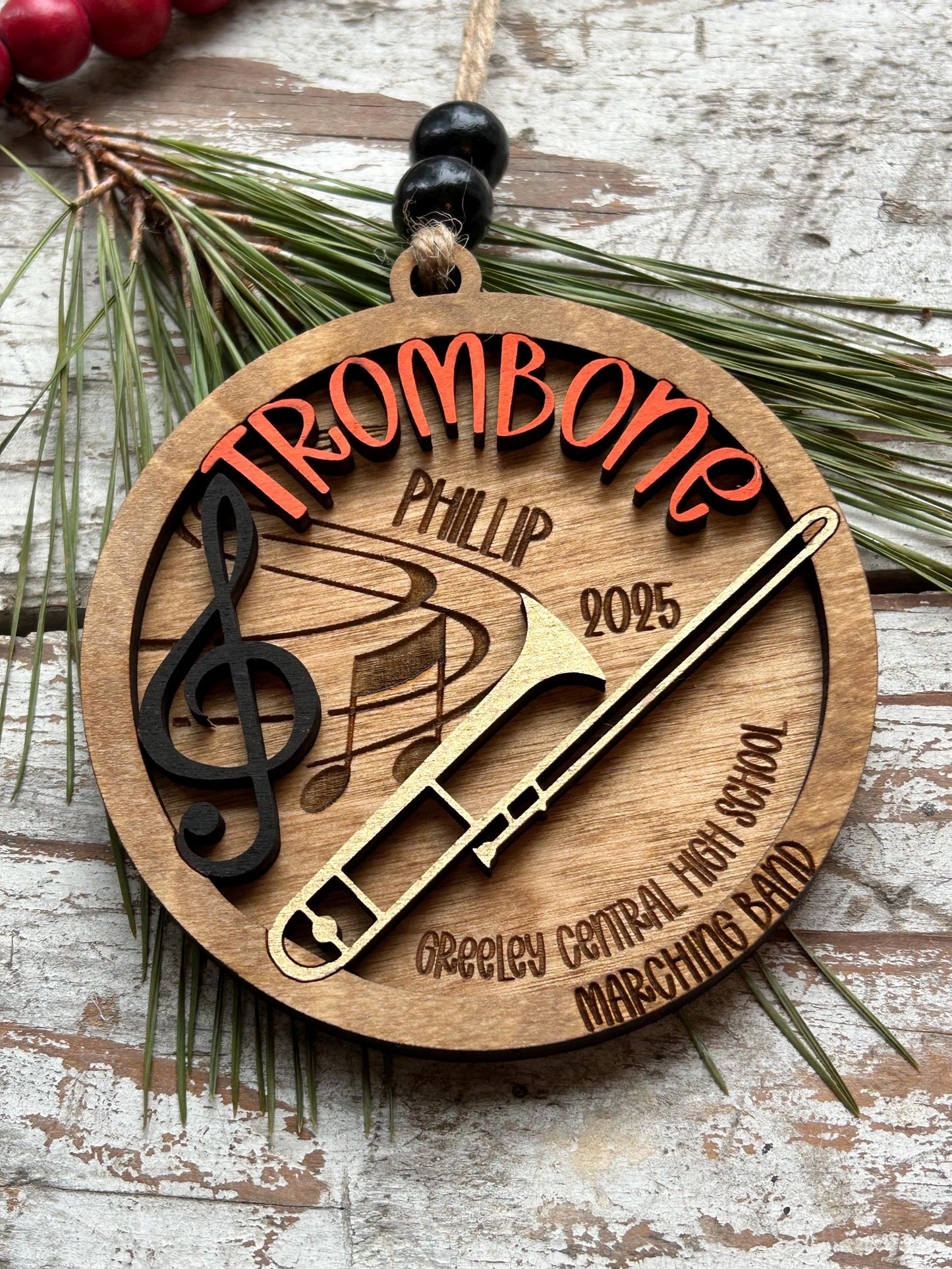 Personalized Trombone Marching Band Christmas Tree Ornament | Brass Music Instrument Ornament | Custom Band Gift | Gift for Band Director
