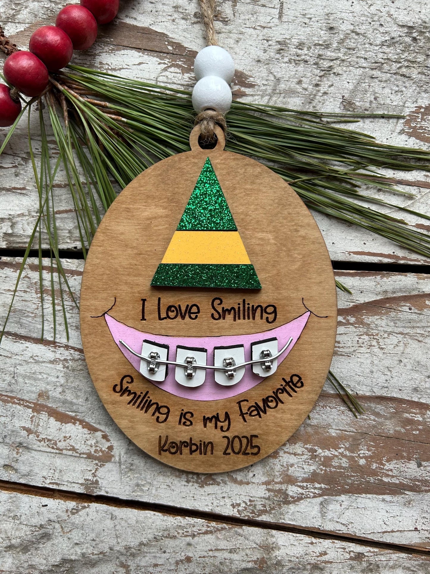 Personalized Braces Christmas Tree Ornament | Smiling is My Favorite | Brace Face | Orthodontist | Tin is In | Metal Mouth | Perfect Smile