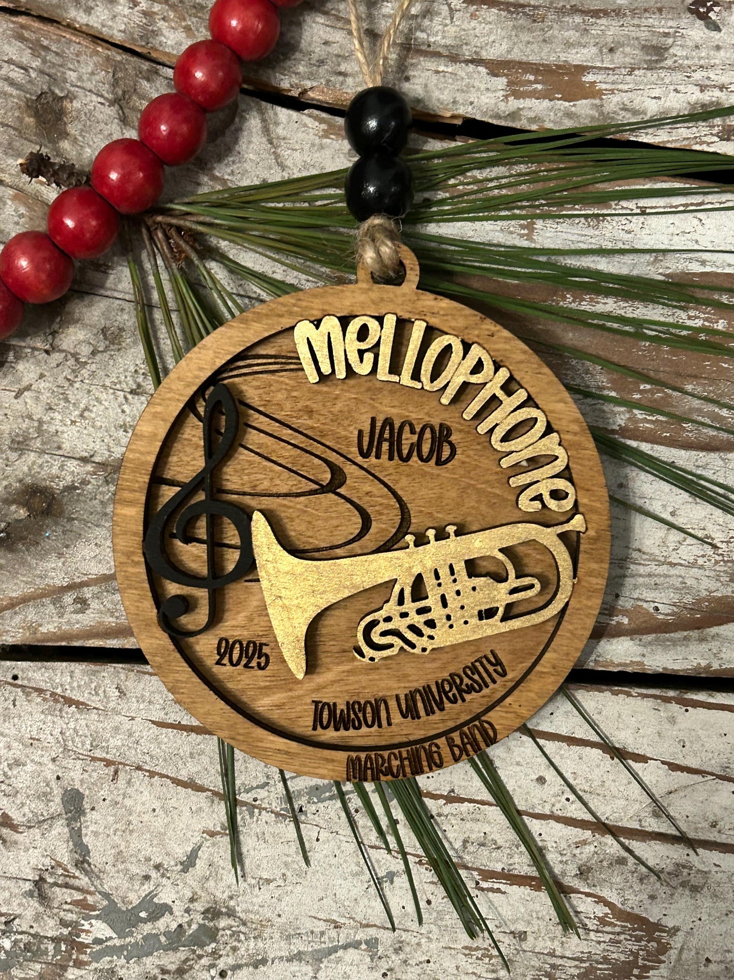 Personalized Mellophone Marching Band Christmas Tree Ornament | Brass Music Instrument Ornament | Custom Band Gift | Drum and Bugle Corp
