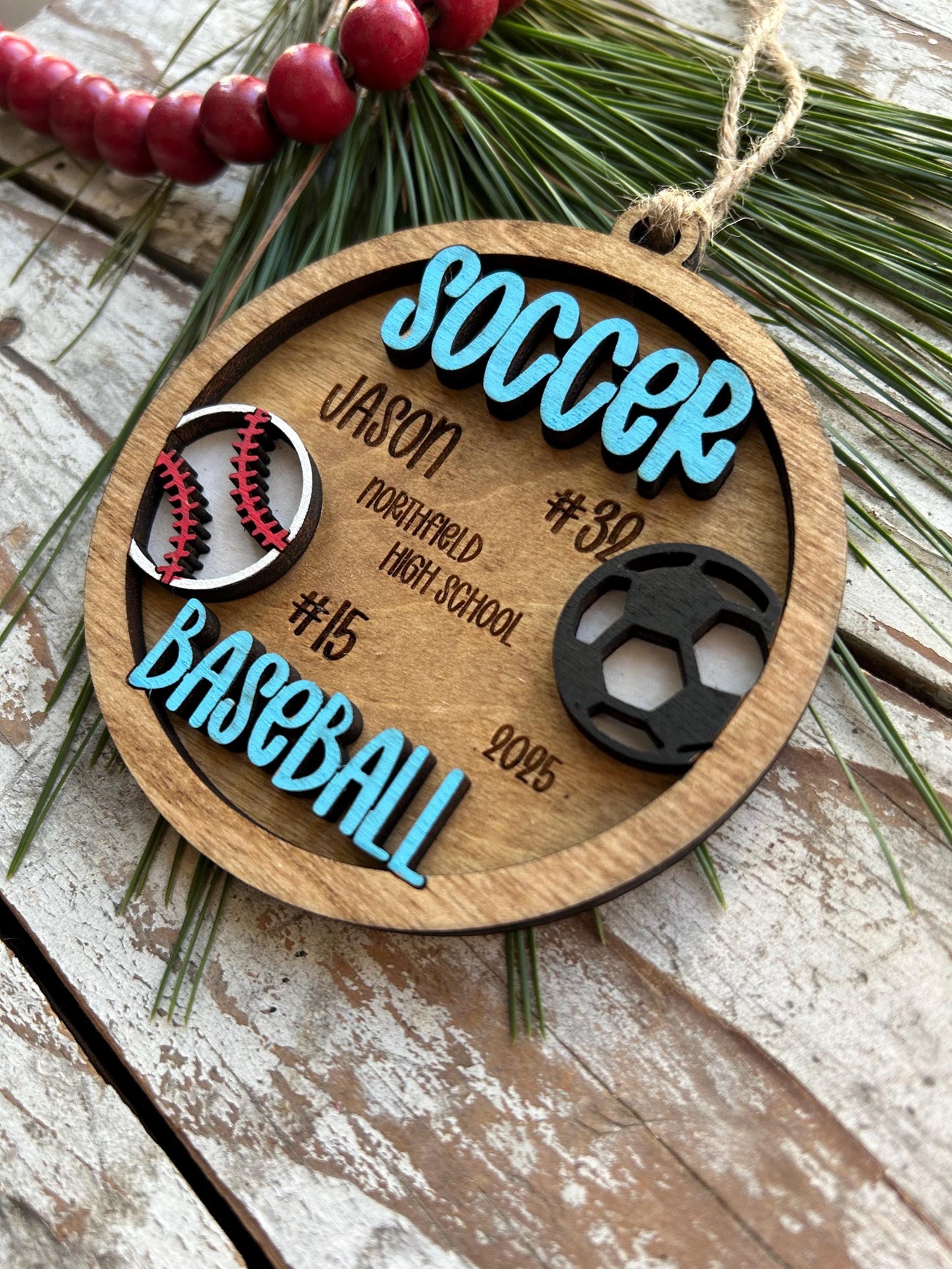 Personalized Soccer Baseball Player Christmas Tree Ornament | Gift for Multi Sport High School Athlete| Senior Soccer Baseball 2 Sport