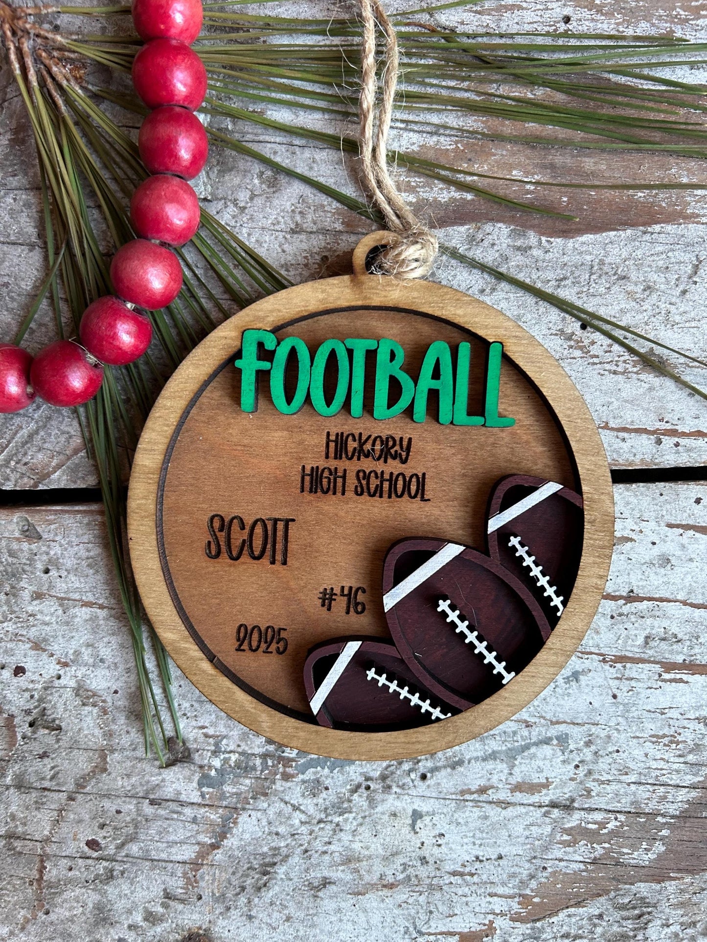 Personalized Football Player Christmas Tree Ornament | Gift for High School Football Team | Custom Football Ornament | Senior Football Gift