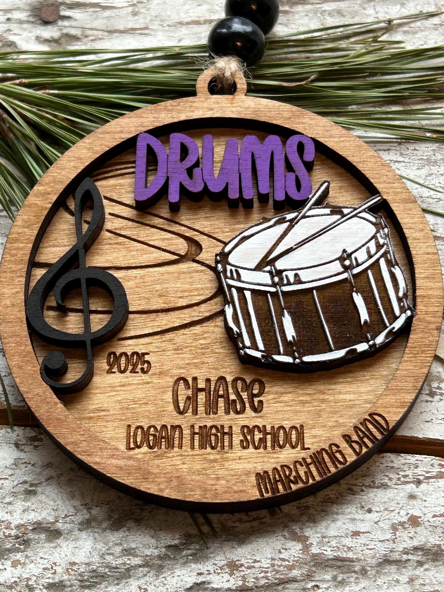 Personalized Drums Marching Band Christmas Tree Ornament | Quints | Bassline | Snare Drum Custom Band Gift | Gift for Band Director