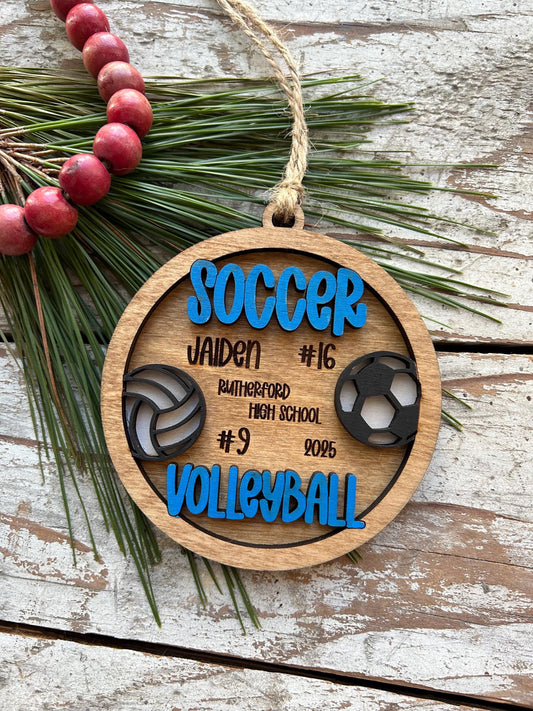 Personalized Multi Sport Volleyball Soccer Player Christmas Tree Ornament | Gift for High School Team | Custom Coach | Senior