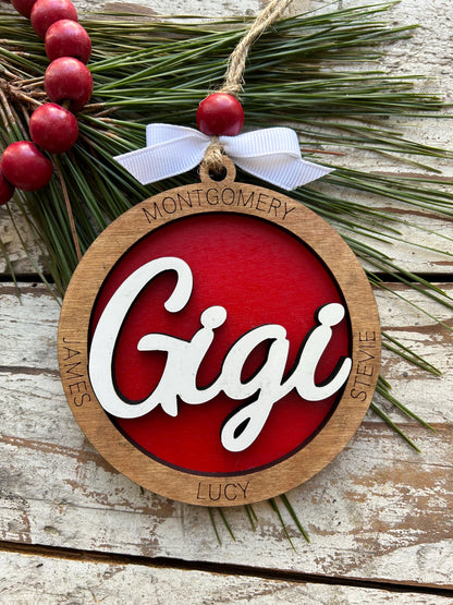 Personalized Gigi Grandkids Names Christmas Tree Ornament | Family Name Ornament  | Grandma Family Custom Name | Gift For Gi Gi