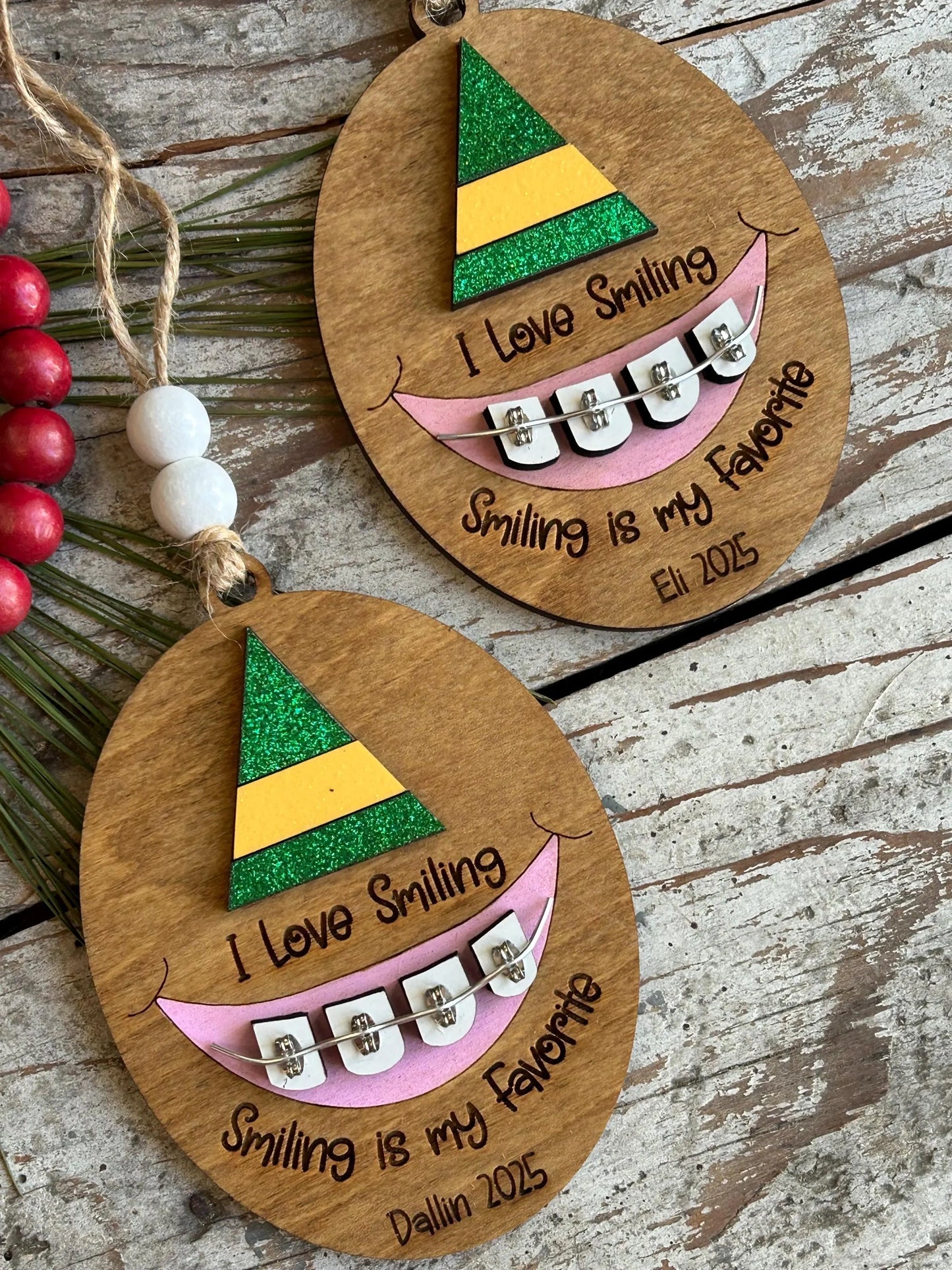 Personalized Braces Christmas Tree Ornament | Smiling is My Favorite | Brace Face | Orthodontist | Tin is In | Metal Mouth | Perfect Smile