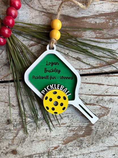 Personalized Pickleball Christmas Tree Ornament | Pickle Ball Team Players Gift | Custom Paddle Racket Tournament Prize | Pickleball Lover