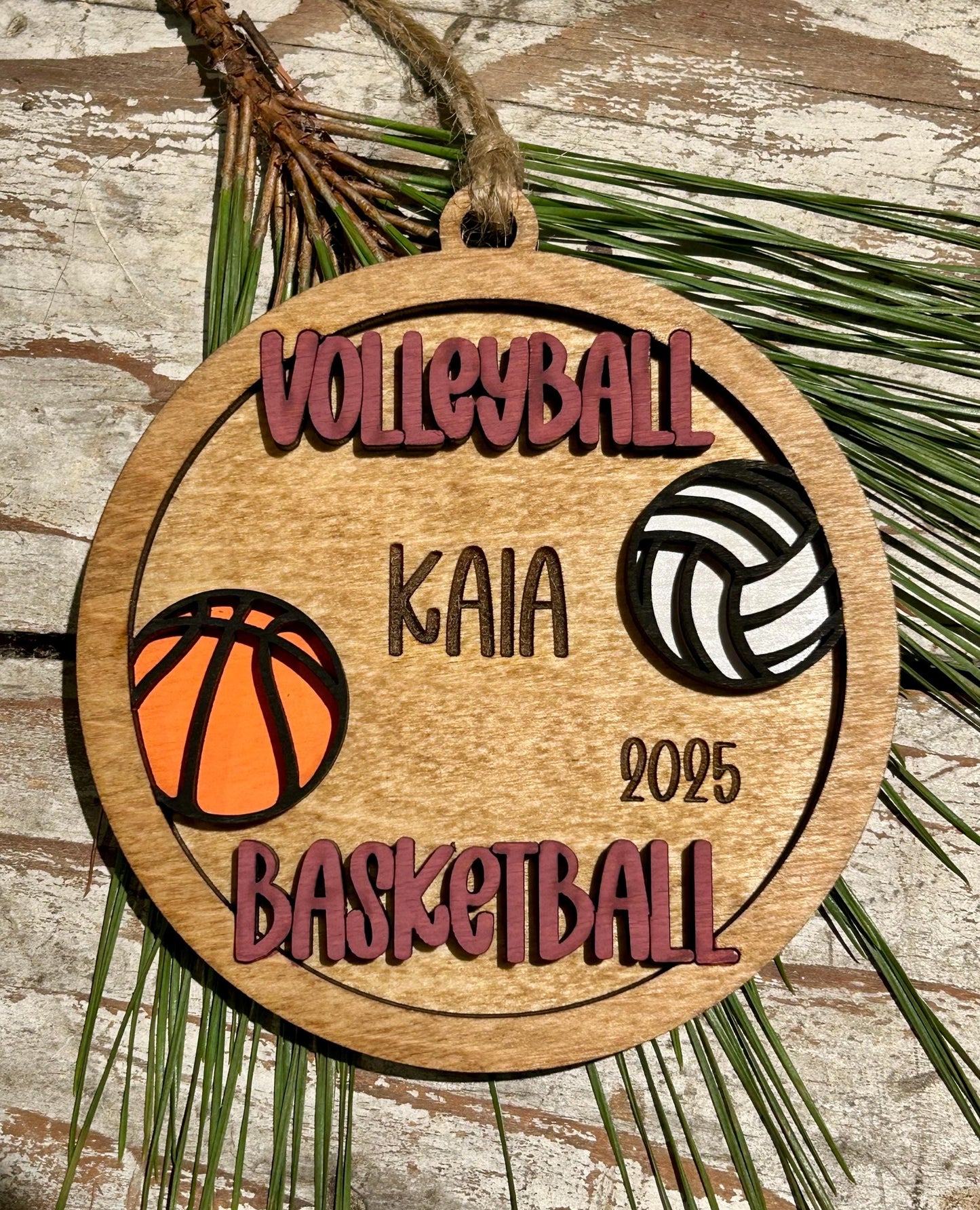Personalized Multi Sport Volleyball Basketball Player Christmas Tree Ornament | Gift for High School Team | Custom Coach | Senior 2 Sports