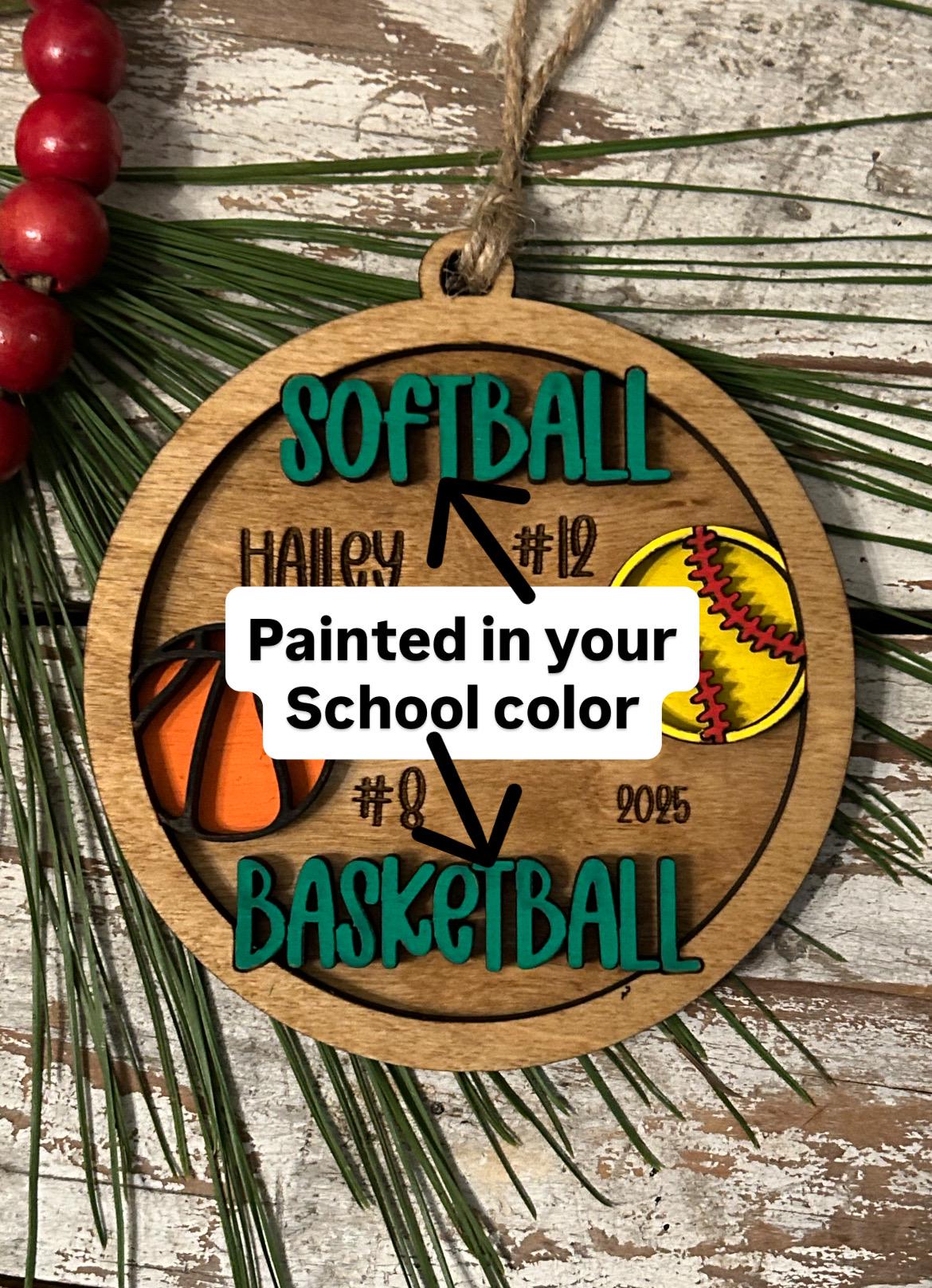 Personalized Multi Sport Softball Basketball Player Christmas Tree Ornament | Gift for High School Team | Custom Coach | Senior